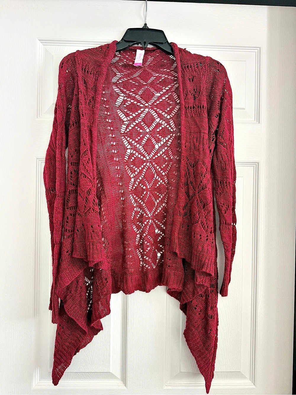 Burgundy Open-Front Knit Cardigan